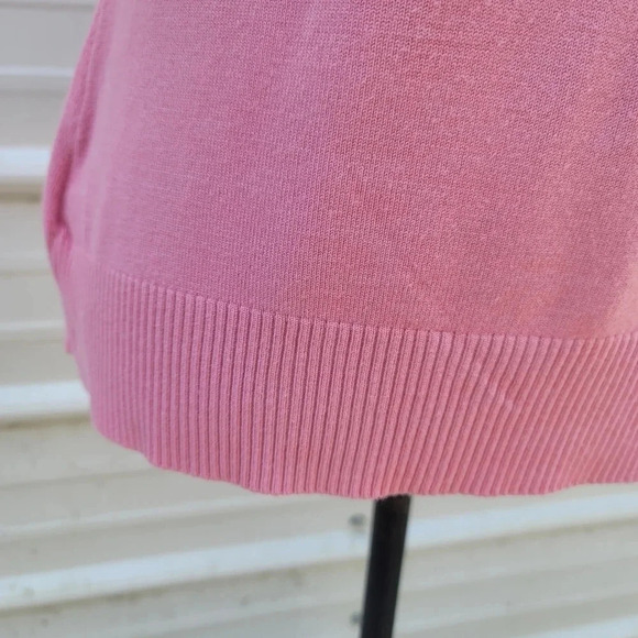 George Cardigan Sweater Ladies M 8/10 Pink Rayon Nylon Buttons 3/4 Sleeve Pocket - Picture 8 of 9